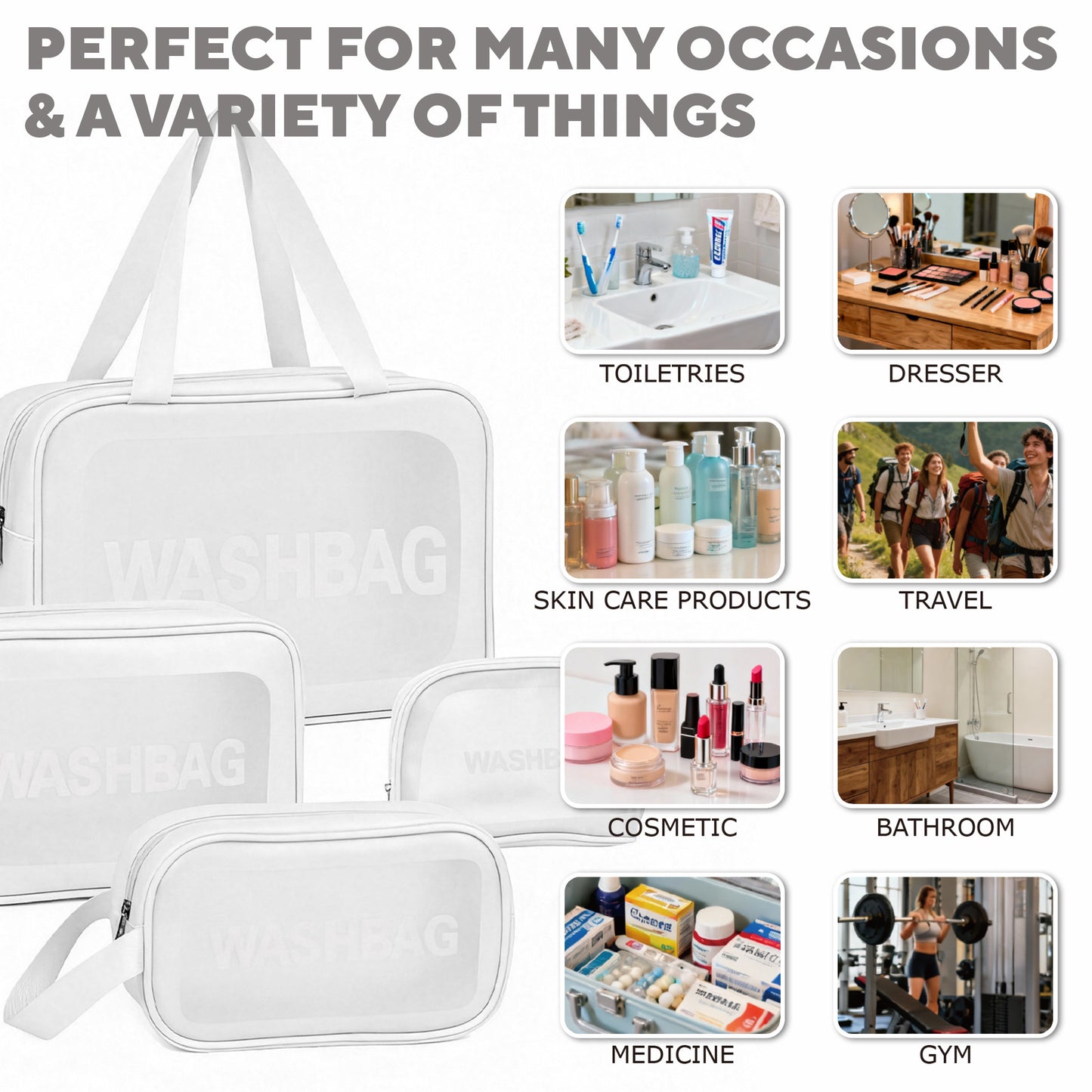 4pcs Clear Travel Toiletries Bag for Women, Travel Toiletry Bags Clear Wash Bag for Toiletries, PVC Waterproof Makeup Bag for Women and Girls