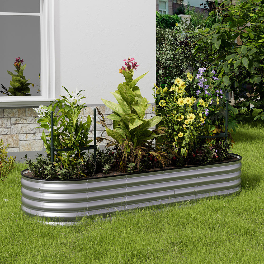 Extra Large Raised Beds for Garden, Oval Planter Box with Plant Climbing Frame, Outdoor Raised Planters for Vegetables, Flowers & Herbs, Bottomless Metal Garden Bed