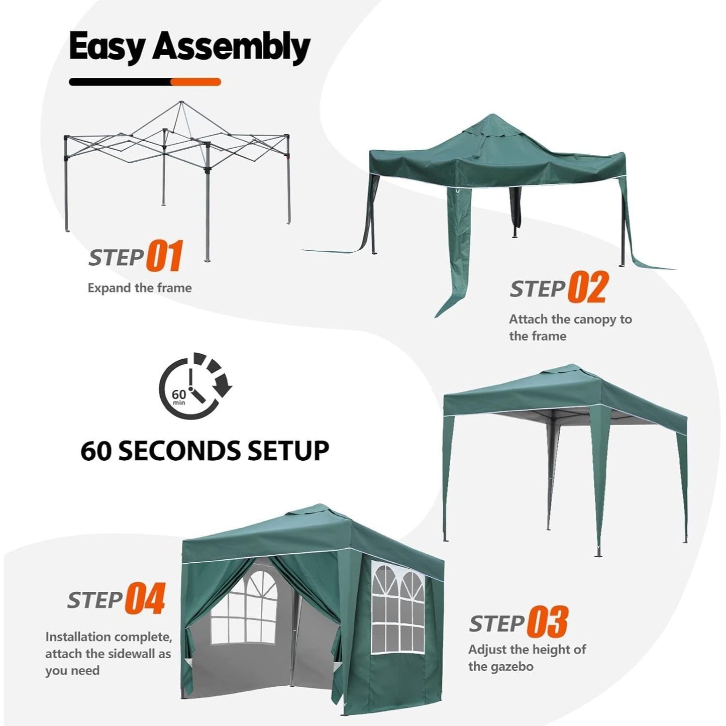 Nordivale Portable 2x2/3x3m Pop-Up Canopy with Enclosure Cloth Sidewalls | Instant Shade & Party Shelter for Gardens, Camping & Events