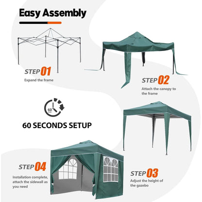 Nordivale Portable 2x2/3x3m Pop-Up Canopy with Enclosure Cloth Sidewalls | Instant Shade & Party Shelter for Gardens, Camping & Events