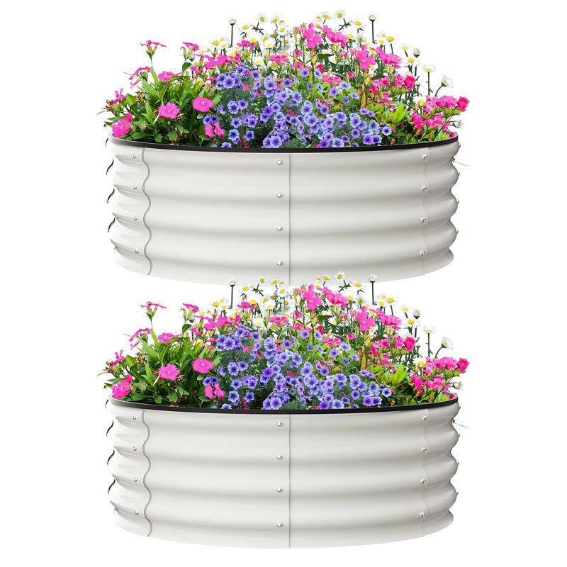 Galvanized Raised Garden Bed, Round Metal Planter Box with Open-Bottom Design, Heavy-Duty Steel Outdoor Flower Bed for Vegetables, Herbs, and Succulents, Easy Installation