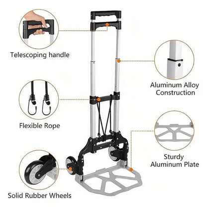 Folding Trolley Cart Heavy Duty 80kg Aluminium Alloy Collapsible Shopping Luggage Trolley with Wheels