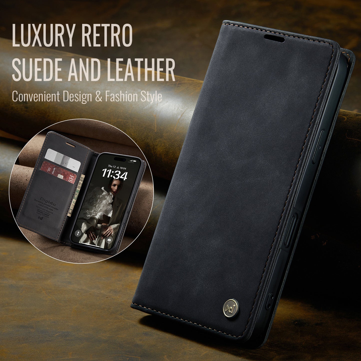 Upgraded Faux Leather Flip Cover Wallet Case For iPhone 16 Plus 16 Pro Max with Card Holder, Magnetic Closure, and Stand Function Phone Case