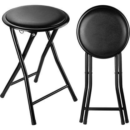 BLACK WHITE FOLDING STOOL ROUND FOLDABLE METAL SPACE SAVING STOOLS PADDED SEAT