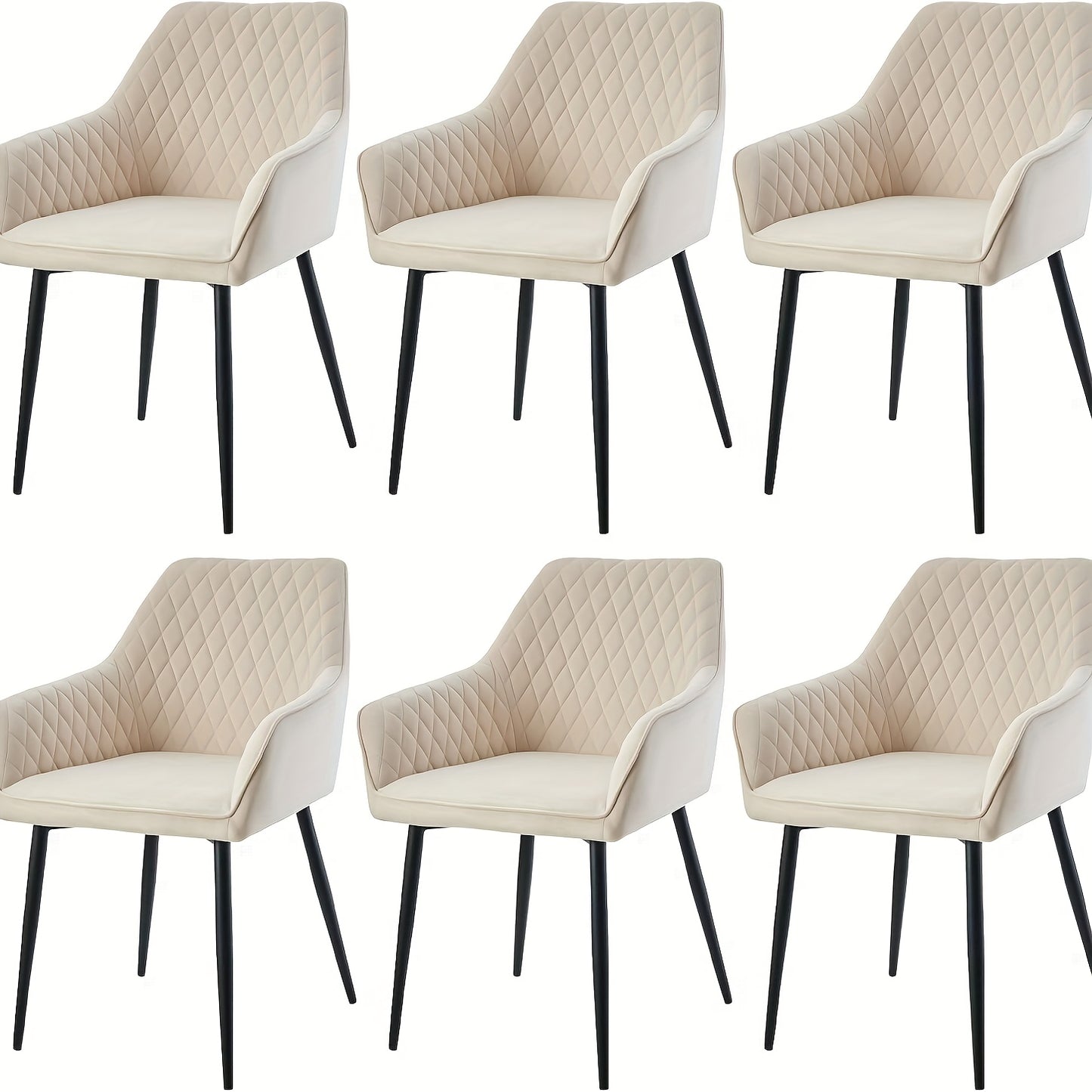 Set of 1 2 4 6 Dining Chairs Velvet Armchairs with Armrest & Backrest Upholstered Seat with Black Metal Legs
