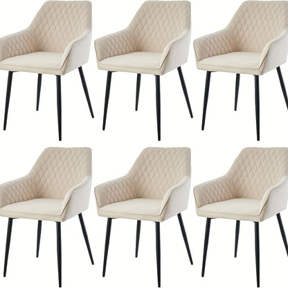 Set of 1 2 4 6 Dining Chairs Velvet Armchairs with Armrest & Backrest Upholstered Seat with Black Metal Legs