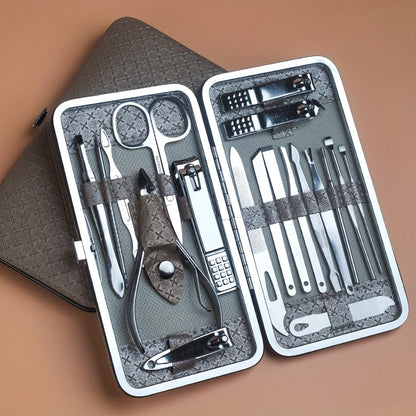 Golden 19pcs Set Classic Boxed Manicure And Pedicure Tool Set with Storage Box, Portable Foot Care Set, Suitable for Women And Men, Travel Home Salon Gifts