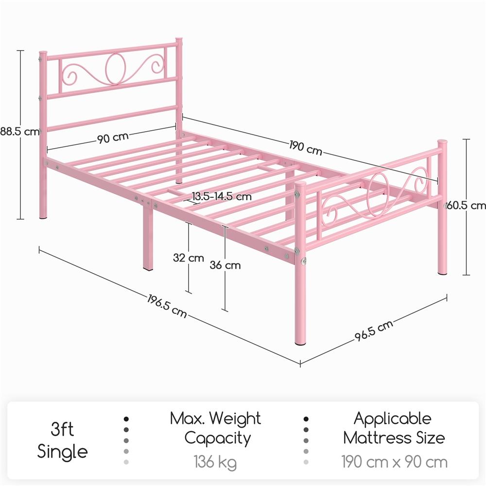 Costoffs Metal Platform Bed, Metal Bed Base, Metal Bed Frame with Scroll Design Headboard and Footboard, Mattress Foundation, Easy Assembly Bed, Bedroom Furniture, Metal-Framed Bed Base with Storage, Black/White/Pink