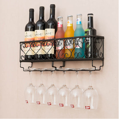 Wall Mounted Wine Rack with Glass Holder Metal Wine Shelf Champagne Bottle Holder Hanging Rustic Wine Holder Floating Wine Shelf for Kitchen 50x10x17cm