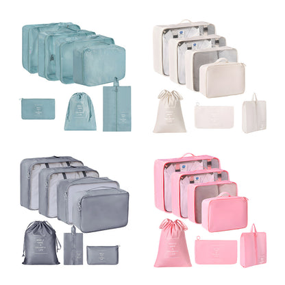 Packing Cubes Set of 7 for Suitcase – Travel Organiser Bags for Clothes, Shoes, Toiletries & Accessories, Oxford Fabric Luggage Sorting Pouches for Holiday & Business Travel in Grey, Pink, Blue & Beige