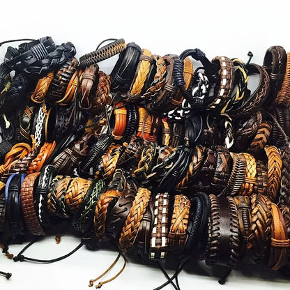 20pcs Bohemian Faux Leather Bracelets Set | Handwoven Punk Hippie Wristbands | Unisex Vintage Genuine Faux Leather Cuff Bracelet | Mixed Design Boho Jewelry for Daily & Party | Gift Ready Ethnic Additions