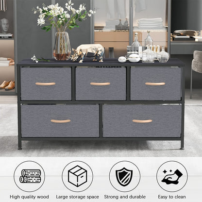 Chic Dark Gray 5-Drawer Storage Cabinet with Wood Panels & Metal Frame - Perfect for Bedroom & Living Room Organization, Storage Drawer Units