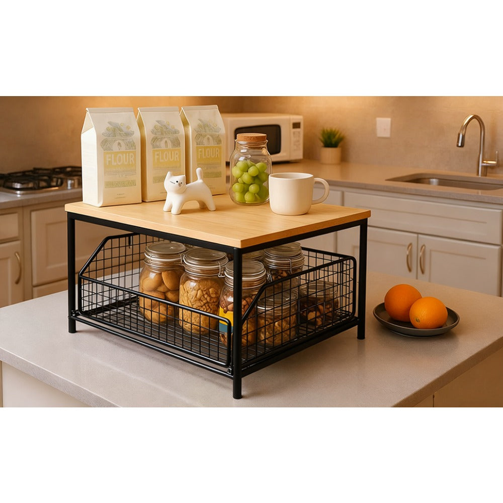 Two-Tier Metal Kitchen Countertop Organiser with Drawers - product view 9