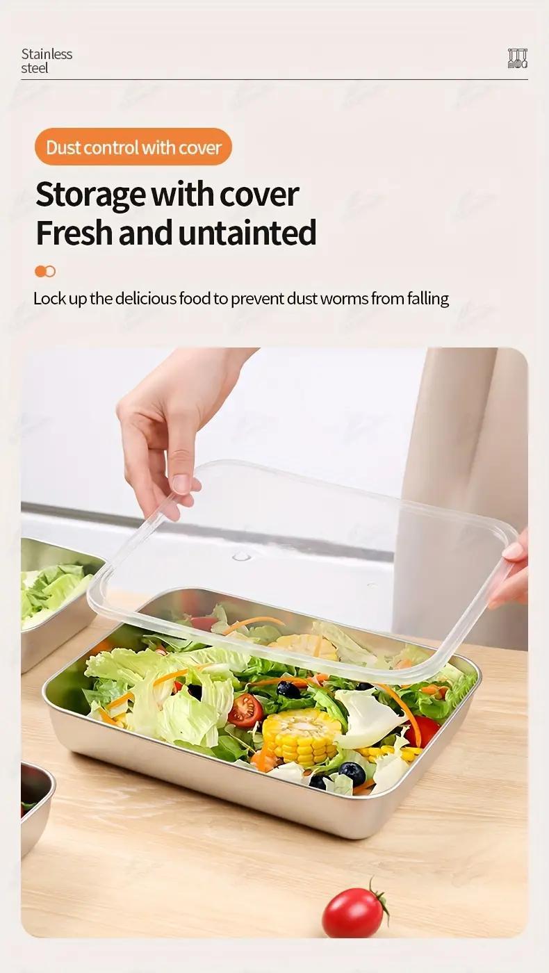 3/5/6 pcs Stainless Steel Food Storage Containers, Stackable with Sealed Lids, Flip Top, Square Shape, for Salad, Fruit, Food Storage, Kitchen Organization, Refrigerator Freshness, Freezer Safe, Multi-purpose Meal Prep