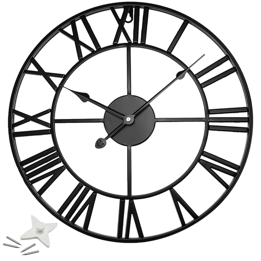 Metal Wall Clock for Garden, Large Wall Clocks for Living Room, Silent Non-Ticking Roman Numerals Wall Clock for Indoor & Outdoor, Vintage Look Clock for Bedroom, and Kitchen – Large 60 cm