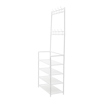 Metal Clothing Rail Rack, Multi Fucntional Coat Hat Stand With Shoe Rack Non Woven Fabric Shelves, Entryway Hall Tree with Bench and Shoe Storage Clothes Rack Hanging Rail Coat Hanger Home Freestanding Coat Rack Hanging Clothes Rack for Clothes, Coats, Sk