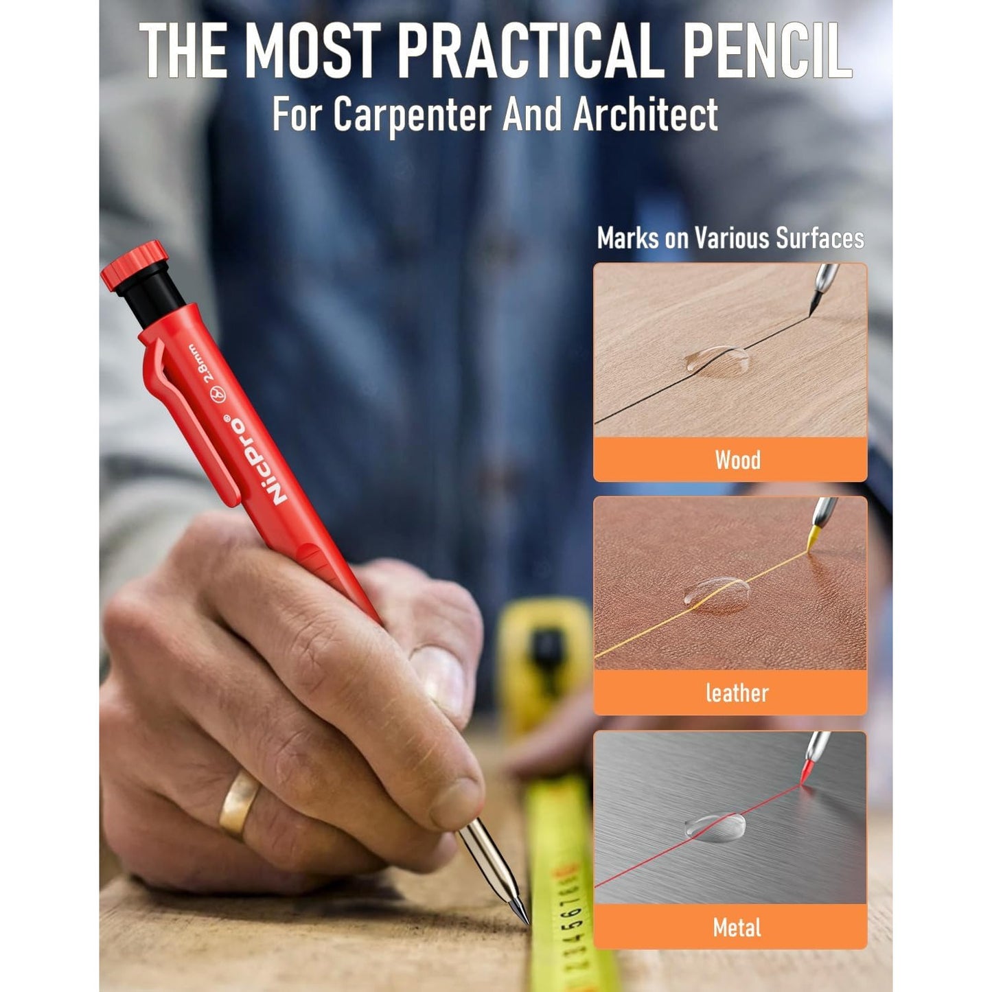 15/18/27Pack Carpenter Pencil Set with Sharpener, Mechanical Carpenter Pencils with Refill, Automatic Center Punch And Carbide Scribe Tool, Heavy Duty Construction Pencil for Architect-With Case
