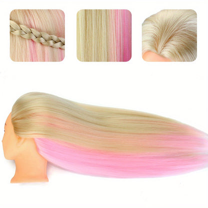 Neverland Beauty 66.04-71.12cm Salon Hair Training Head Practice Hairdressing Cosmetology Styling High-Quality Mannequin Doll Head with Table Clamp and Braiding Set (Blonde+Powder)