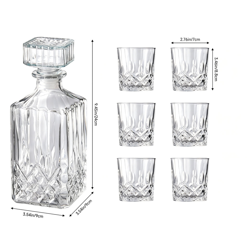 Seven-Piece Whisky Decanter Set – 1L Bottle & Six Glasses