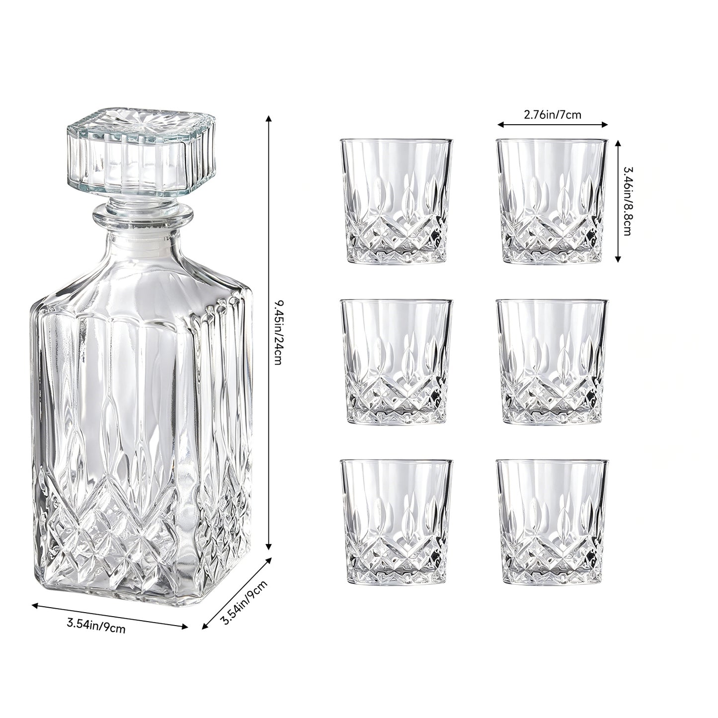7-Piece Whisky Decanter Set, Crystal Glass Decanter with 6 Whisky Glasses, Prestigious Clear Glass Bottle (1000ml) and Elegant, Stylish Glasses (210ml) – Perfect Gifts for Anniversary and Birthday Celebrations