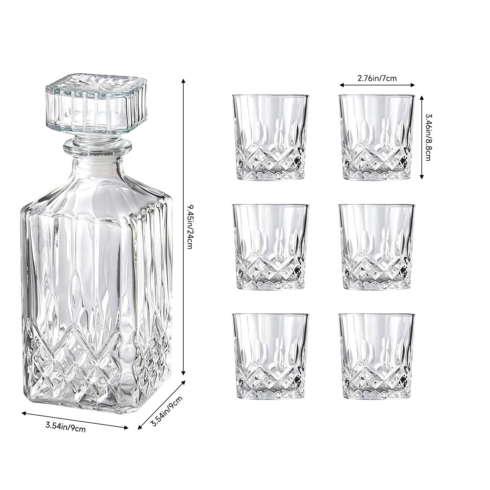 Seven-Piece Whisky Decanter Set – 1L Bottle & Six Glasses