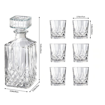 7-Piece Whisky Decanter Set, Crystal Glass Decanter with 6 Whisky Glasses, Prestigious Clear Glass Bottle (1000ml) and Elegant, Stylish Glasses (210ml) – Perfect Gifts for Anniversary and Birthday Celebrations