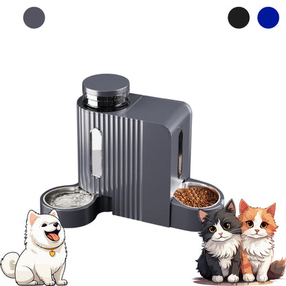 Dog And Cat Food Feeder And Water Dispenser, Two-In-One Set, Automatic Gravity Feeding, 304 Stainless Steel Bowl, Removable And Washable, for Small/Medium/Large Dogs And Cats, 3L Large Capacity, Black, Without Battery