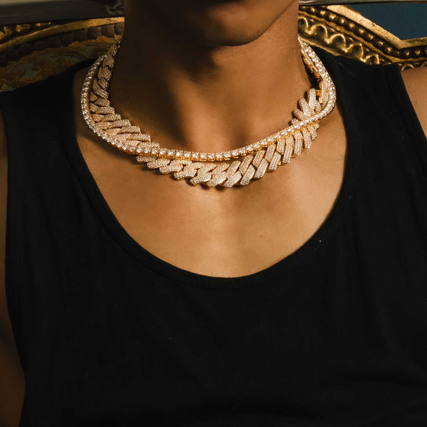 1pc Men'S Iced Out Men'S Chain, 20MM Miami Cuban Links 20Mm Flip Clasp Triple Row Synthetic Synthetic Zircon Rhombus Cuban Chain Chunky Hip Hop Necklace Miami Cuban Chain Men'S Necklace