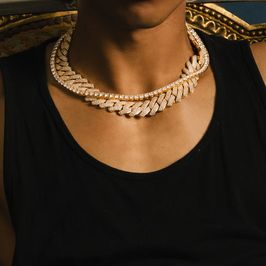 1pc Men'S Iced Out Men'S Chain, 20MM Miami Cuban Links 20Mm Flip Clasp Triple Row Synthetic Synthetic Zircon Rhombus Cuban Chain Chunky Hip Hop Necklace Miami Cuban Chain Men'S Necklace