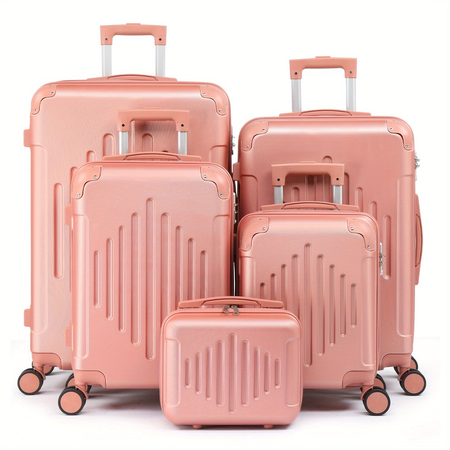 5pcs Luggage with Corner Protectors, 12/ 16/ 20/ 24/ 28-Inch, Durable Hard Shell, 360 Spinner Wheels, Multifunctional Large Capacity, Lightweight Travel Suitcase