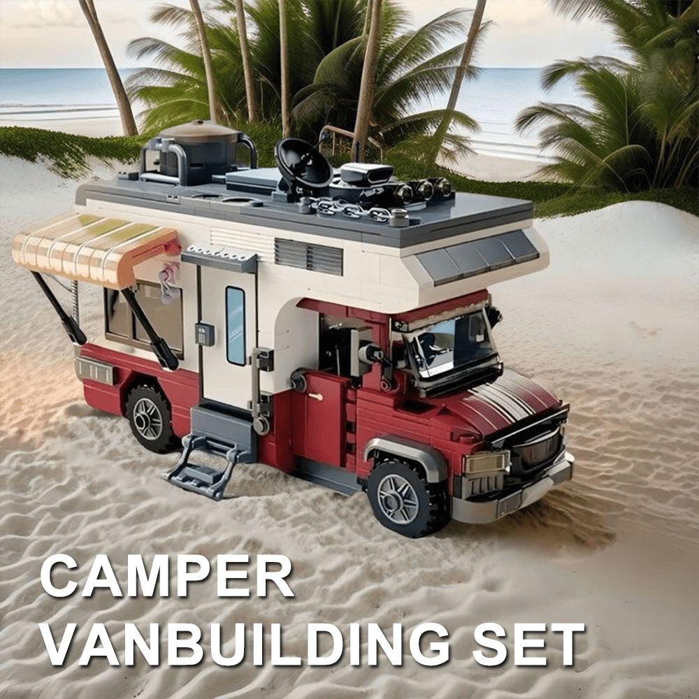 Camper Van Building Blocks Toy, Street View Series Building Blocks, Decompression Assembly Model, Desktop Decoration Ornament, With Built-In Light Up Components, Rich Camping Scene Accessories, Highly Restored Detailed Appearance, No Stuck During Assembly