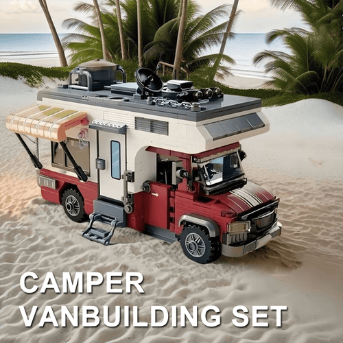 Camper Van Building Blocks Toy, Street View Series Building Blocks, Decompression Assembly Model, Desktop Decoration Ornament, With Built-In Light Up Components, Rich Camping Scene Accessories, Highly Restored Detailed Appearance, No Stuck During Assembly