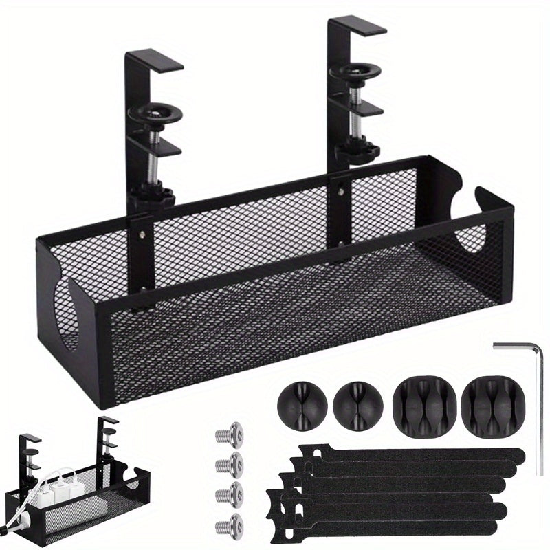Heavy-Duty Under Desk Cable Management Tray - No Drill Installation, Space-Saving Wire Organizer with Mounting Brackets, Compatible with Office/Home Desks, Cable Management System for Home Office, Workspace, or Professional Spaces - Clutter-Free Workspace