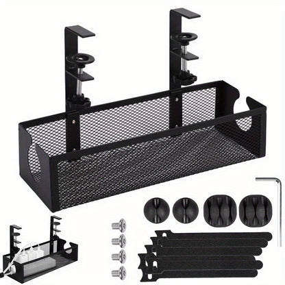 Heavy-Duty Under Desk Cable Management Tray - No Drill Installation, Space-Saving Wire Organizer with Mounting Brackets, Compatible with Office/Home Desks, Cable Management System for Home Office, Workspace, or Professional Spaces - Clutter-Free Workspace