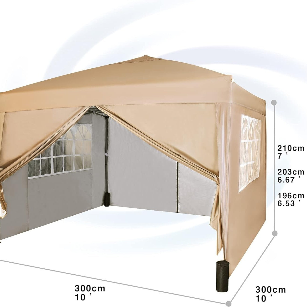 Pop-up Gazebo 3m x 3m with Sides & 4 Weight Bags & Silver Protective Layer Waterproof Marquee Canopy