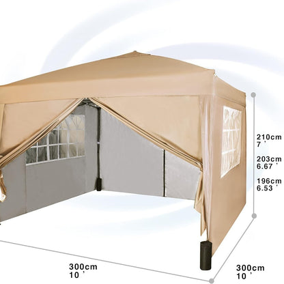 Pop-up Gazebo 3m x 3m with Sides & 4 Weight Bags & Silver Protective Layer Waterproof Marquee Canopy