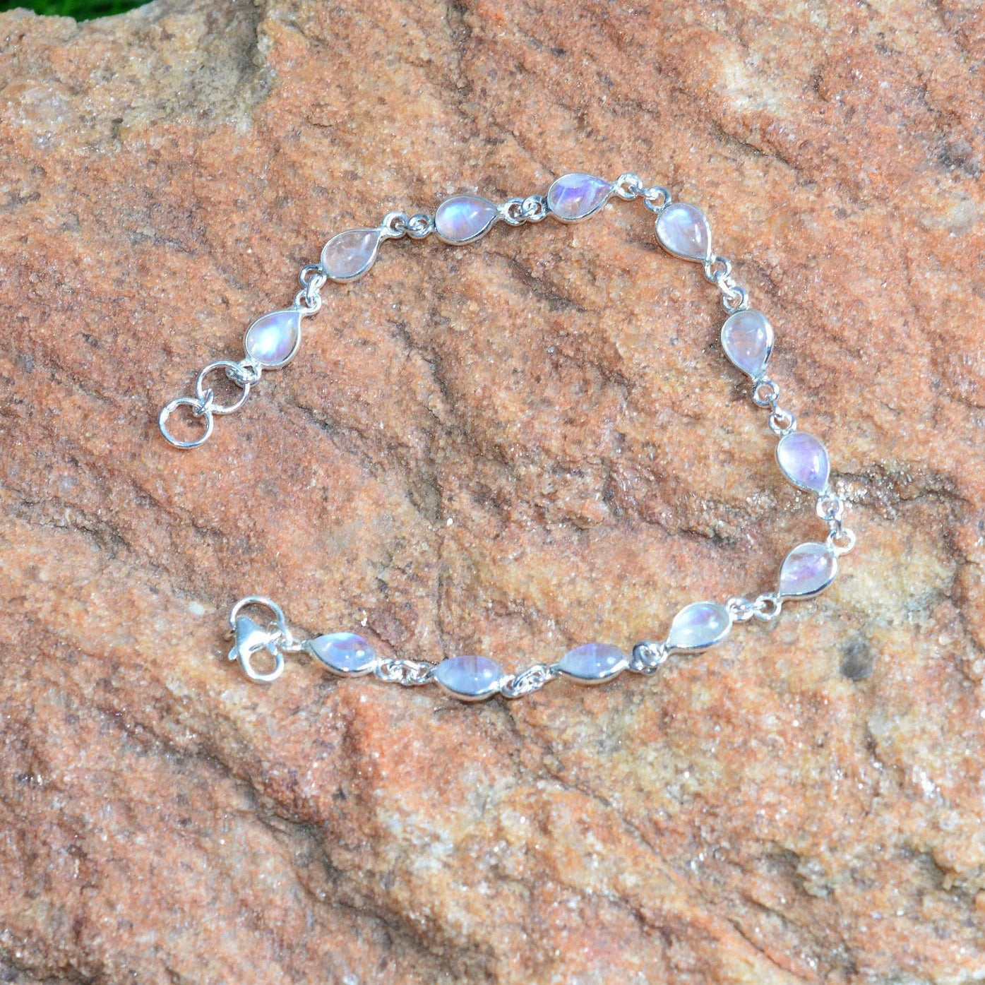 925 Sterling Silver Natural Gemstone Adjustable Bracelet ~ Teardrop Link Bracelet ~ Simple Elegant Jewelry