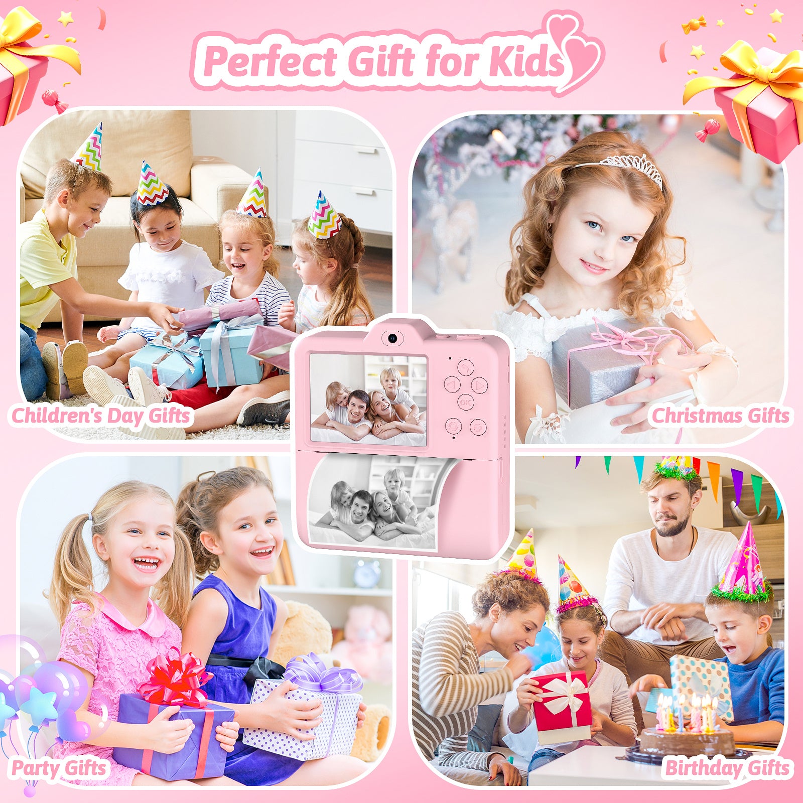 Kids Instant Print Camera Dual Lens 1080P HD - Children's Camera with 5 Rolls Photo Paper | 2.4" Screen | Birthday Christmas Gift for Girls & Boys