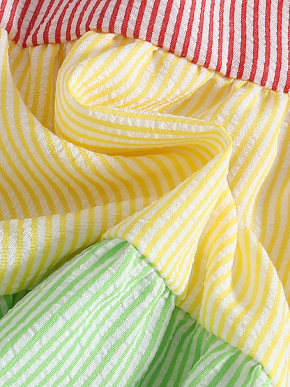 New Summer Style Girls' Colorblock Striped Dress, Cute Flutter Sleeve Dress, Summer Casual Dress, Summer Children's Clothing, Casual Daily Wear, Sweet and Adorable Girls' Dress, Girls' Clothes, Easter
