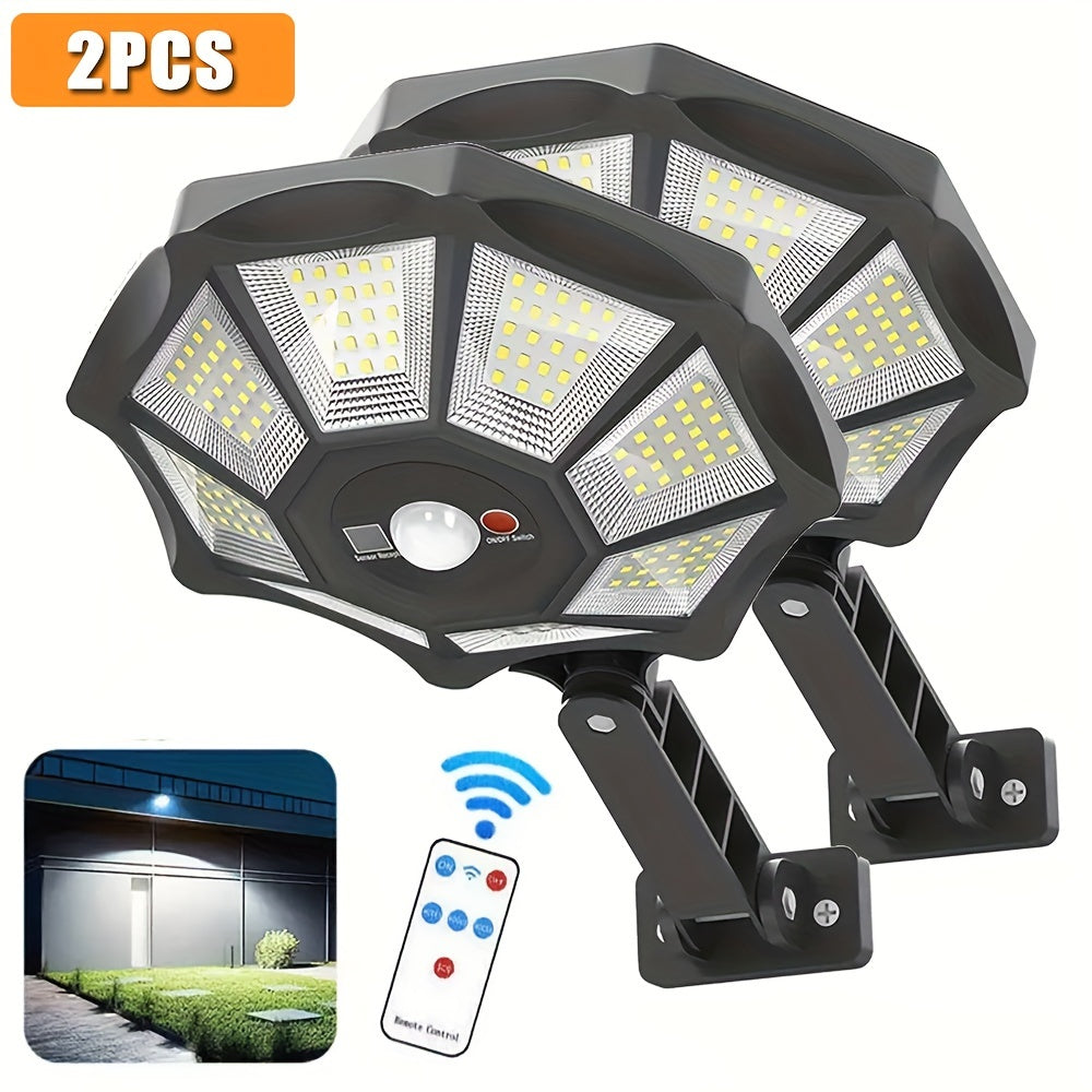 1/2pcs Solar Motion Sensor Lights, 168LED Solar Street Lights, 3 Lighting Modes Courtyard Lights with Remote, 180 ° Adjustable Floodlights, Wide-angle Lighting, for Commercial Street, Gardens, Paths, Garages, Parking Lots Lighting