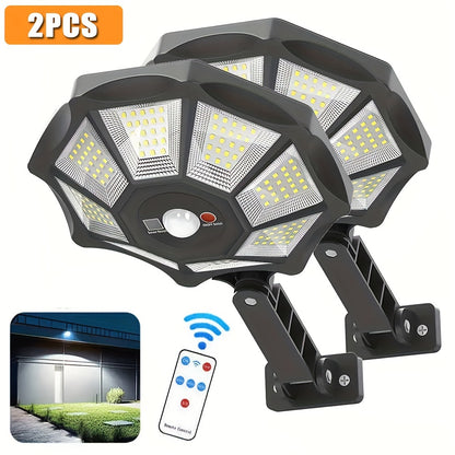 1/2pcs Solar Motion Sensor Lights, 168LED Solar Street Lights, 3 Lighting Modes Courtyard Lights with Remote, 180 ° Adjustable Floodlights, Wide-angle Lighting, for Commercial Street, Gardens, Paths, Garages, Parking Lots Lighting
