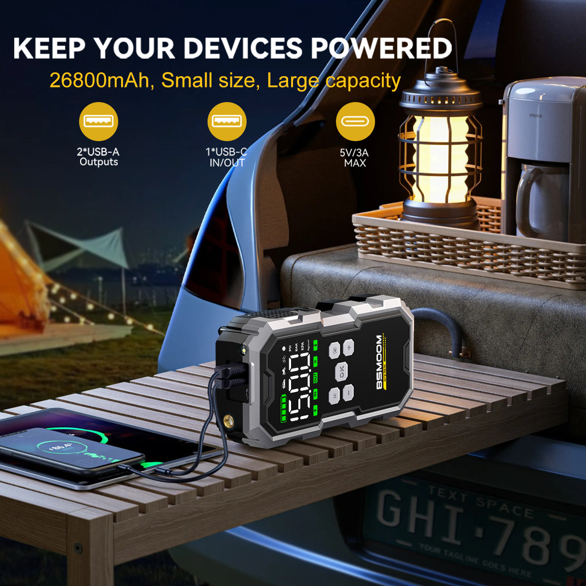 12V Car Jump Starter 9000A Peak Auto Battery Booster Pack Power Bank 21800mAh/26800mAh, Jump Box With LED Light LCD Screen (Up To All Gas Or 10, 0L Diesel Engine)