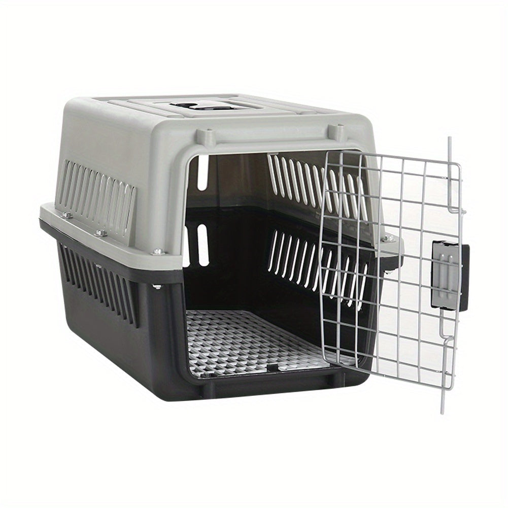 Dog Cat Puppy Rabbit Pet Carrier, Plastic Dog/Cat Crate Portable Travelling Pet Kennel for Dogs, 48*32*30cm, Grey