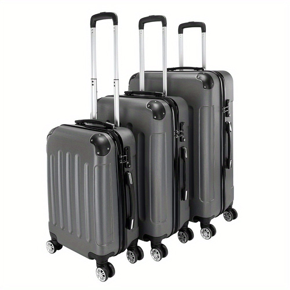 3 Piece ABS Suitcase Set Lightweight Hard Shell Carry-On Hand Luggage Trolley Case 4 Spinner Wheels Travel Set Blue Black Grey Red