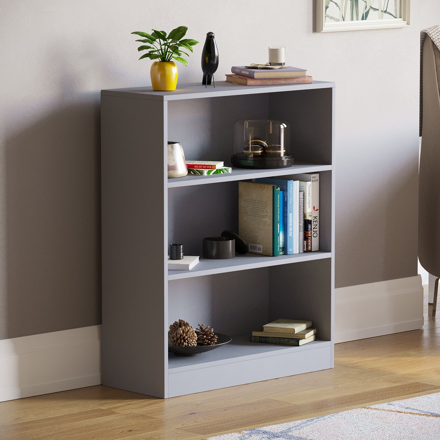 3-Tier Bokcase, Wooden 3 Tier Low Bookcase Wooden Shelving Display Storage Unit Home Office Living Room Bedroom Furniture