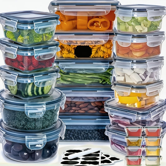 48pcs/ Part A/Section B (24/24/12 Lid And 24/24/12 Container) Plastic Refrigerator Storage Box, Kitchen Crisper Box Set, Refrigerator And Freezer Storage Box, Fruit And Vegetable Sealed Box, Airtight Design, Stackable Design