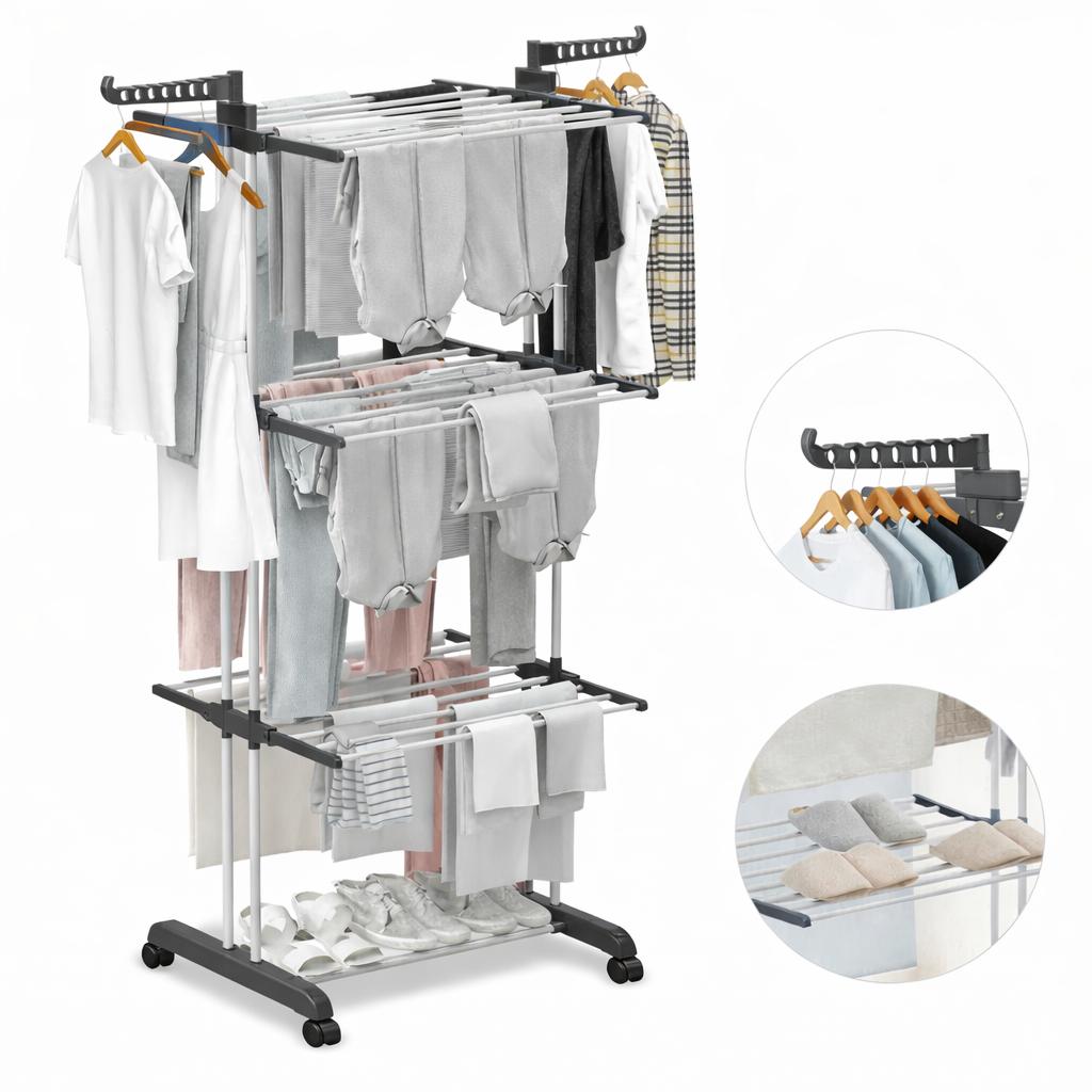 4 Tier Extra Large Clothes Airer Indoor Foldable Outdoor Laundry Dryer Rack Line Hangable Hanger Racks