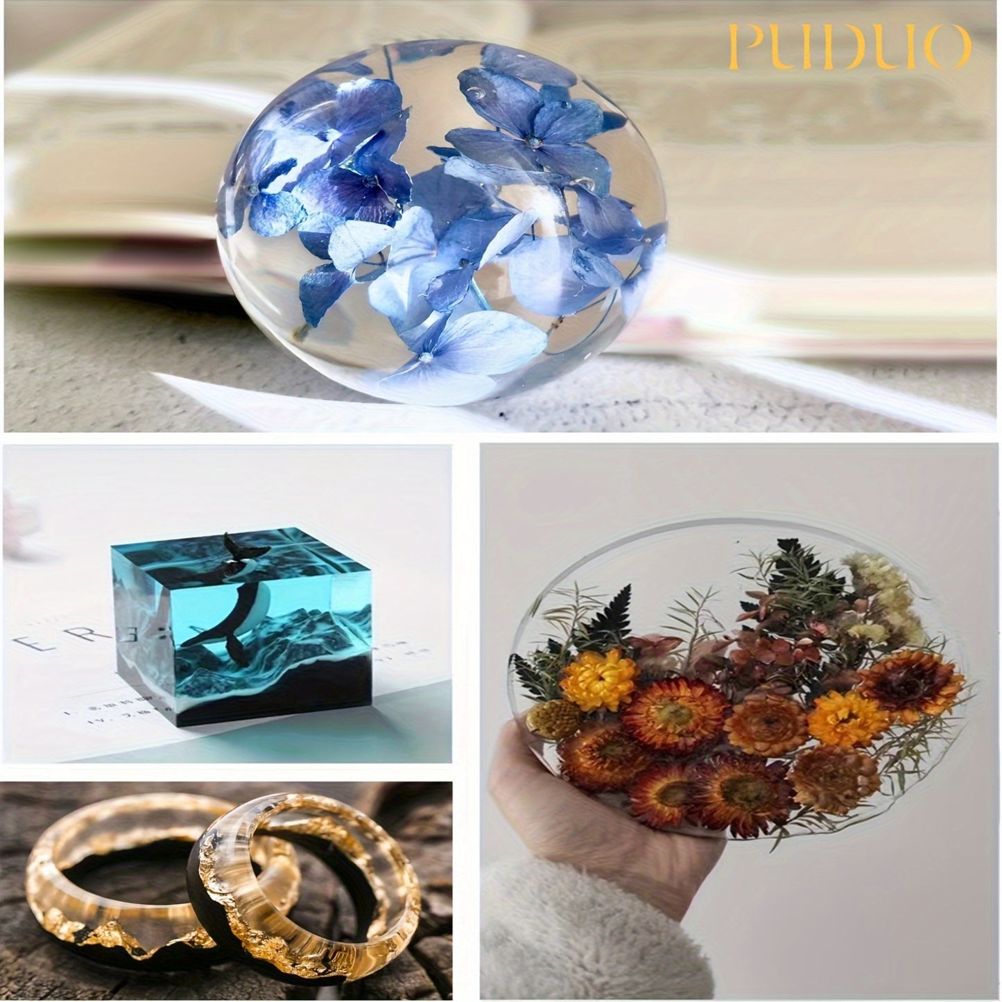 1000Ml (36Oz) Epoxy Resin Complete Kit with All Additions - Includes Molds, Measuring Cups, Glitter, Dried Flowers, And More. Crystal Clear Art-Grade Resin, Ideal for Coating, Casting, Jewelry, Tabletops, Bar Tops, Perfect for Enthusiasts