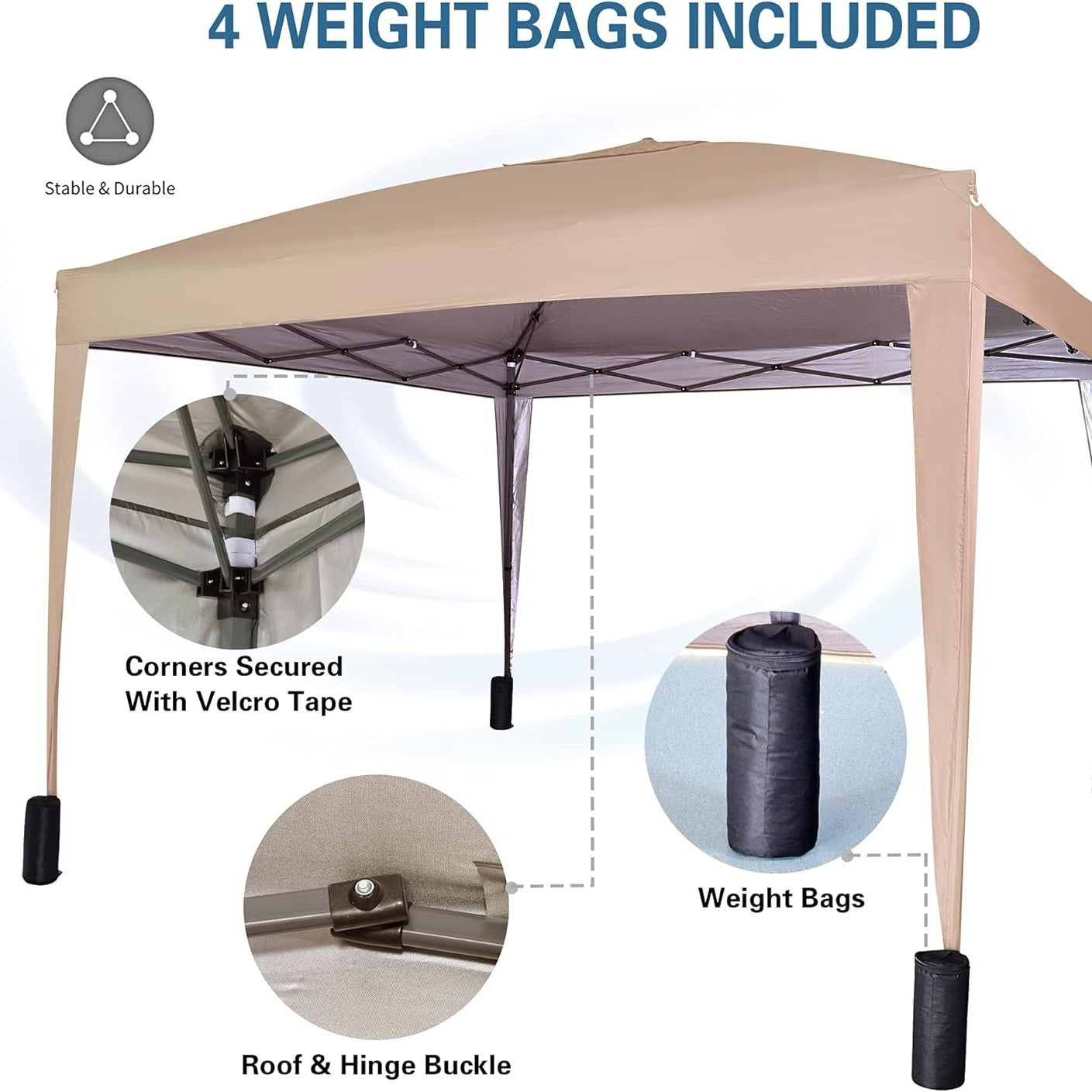 Pop-up Gazebo 3m x 3m with Sides & 4 Weight Bags & Silver Protective Layer Waterproof Marquee Canopy
