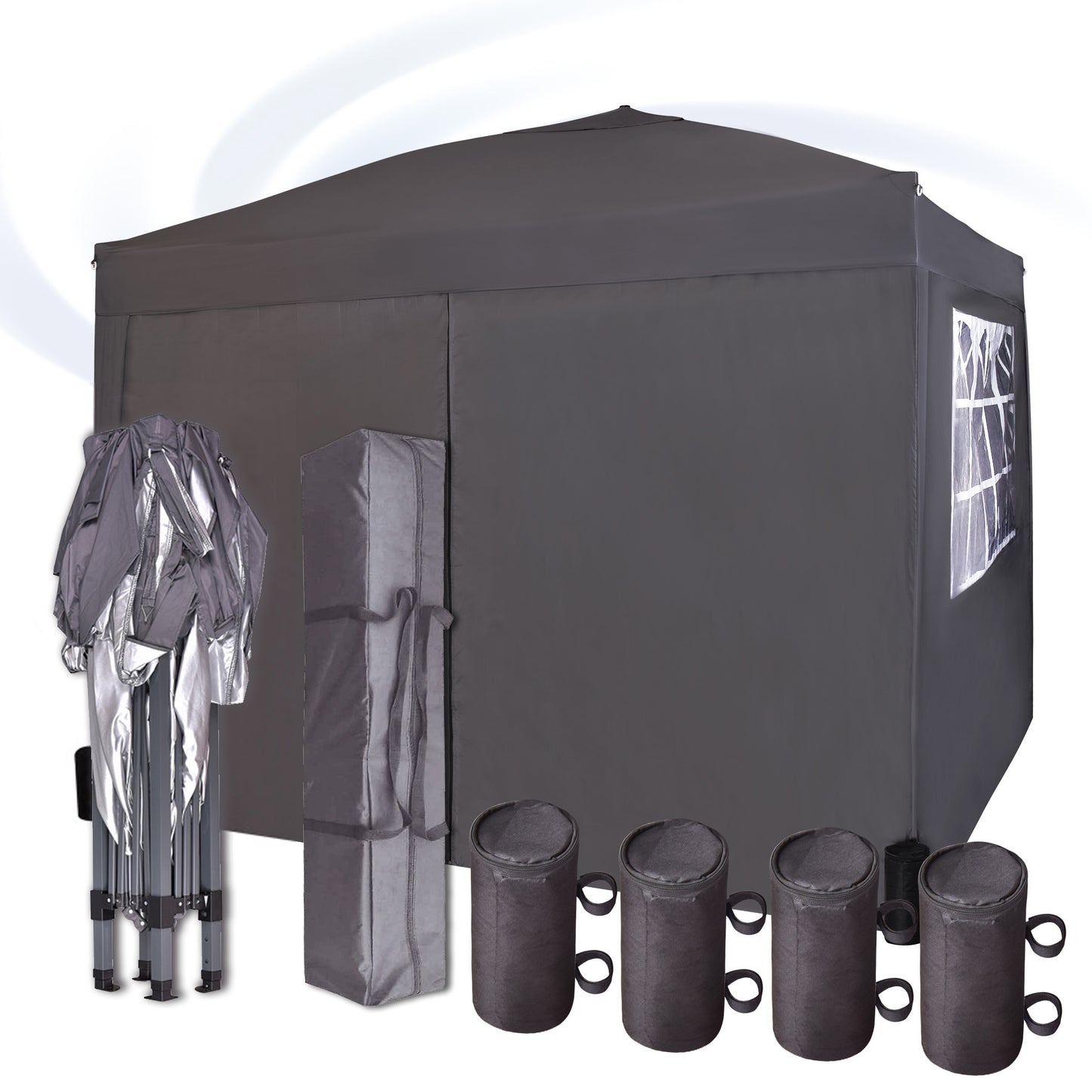Pop-up Gazebo 3m x 3m with Sides & 4 Weight Bags & Silver Protective Layer Waterproof Marquee Canopy